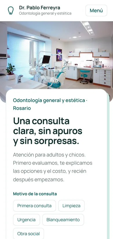 Vista móvil del sitio de ejemplo Dr. Pablo Ferreyra