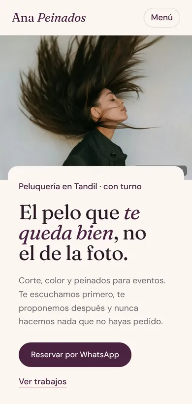 Vista móvil del sitio de ejemplo Ana Peinados